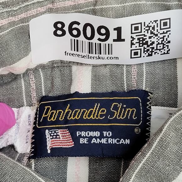 Vintage 90s Panhandle Slim Stripes Shirt M/L 22x30 Gray Pink - Picture 5 of 12